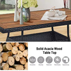 Costway Set da Pranzo in Rattan da Giardino 10 Pezzi con Tavolo Rettangolare con Piano in Legno e Sedie Imbottite