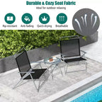 Costway Ensemble table et chaises pliantes de terrasse 3 pièces, siège extra-large, cadre en métal, portable, pour l'extérieur