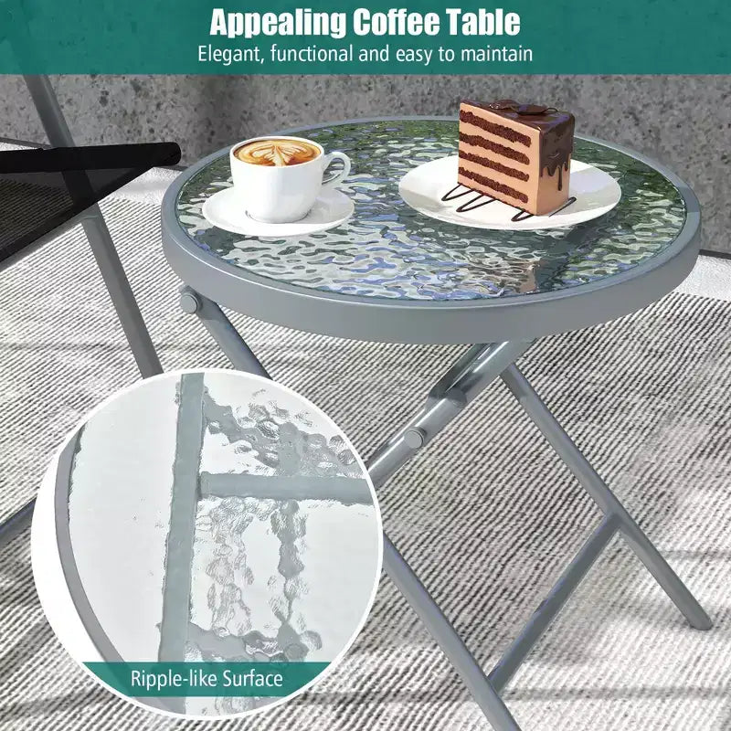 Costway Ensemble table et chaises pliantes de terrasse 3 pièces, siège extra-large, cadre en métal, portable, pour l'extérieur