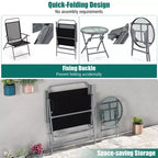 Costway Ensemble table et chaises pliantes de terrasse 3 pièces, siège extra-large, cadre en métal, portable, pour l'extérieur