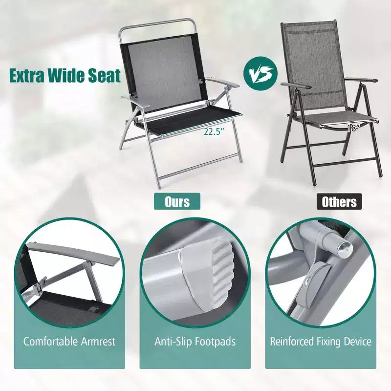 Costway Ensemble table et chaises pliantes de terrasse 3 pièces, siège extra-large, cadre en métal, portable, pour l'extérieur