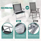 Costway Ensemble table et chaises pliantes de terrasse 3 pièces, siège extra-large, cadre en métal, portable, pour l'extérieur