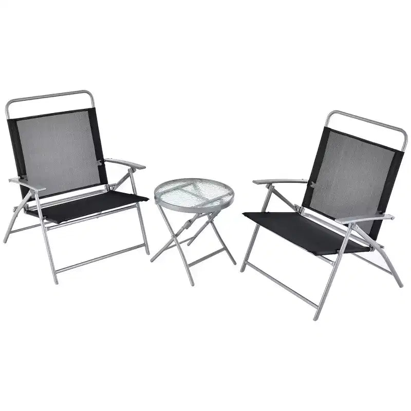 Costway Ensemble table et chaises pliantes de terrasse 3 pièces, siège extra-large, cadre en métal, portable, pour l'extérieur