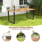 Costway Set da Pranzo per Esterni 7 Pezzi in Rattan Tavolo in Legno di Acacia 6 Sedie in Vimini con Foro per Ombrellone