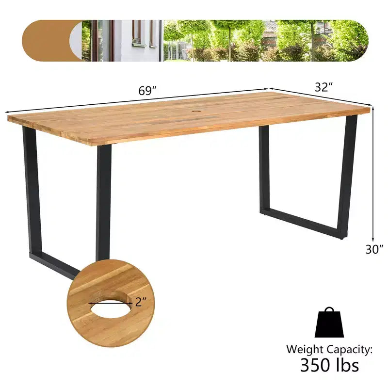 Costway Set da Pranzo per Esterni 7 Pezzi in Rattan Tavolo in Legno di Acacia 6 Sedie in Vimini con Foro per Ombrellone