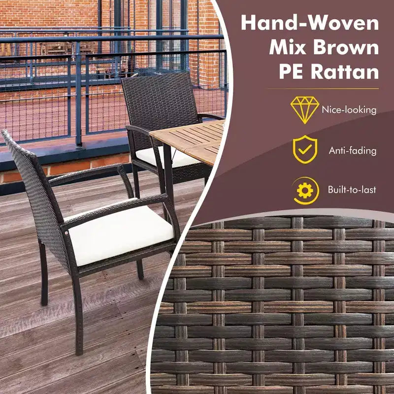 Costway Set da Pranzo per Esterni 7 Pezzi in Rattan Tavolo in Legno di Acacia 6 Sedie in Vimini con Foro per Ombrellone
