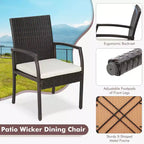 Costway Set da Pranzo per Esterni 7 Pezzi in Rattan Tavolo in Legno di Acacia 6 Sedie in Vimini con Foro per Ombrellone