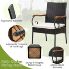 Costway Set da Pranzo da Esterno 5 Pezzi in Rattan, Tavolo in Legno di Acacia e 4 Sedie in Vimini con Foro per Ombrellone