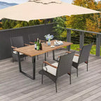 Costway Set da Pranzo da Esterno 5 Pezzi in Rattan, Tavolo in Legno di Acacia e 4 Sedie in Vimini con Foro per Ombrellone