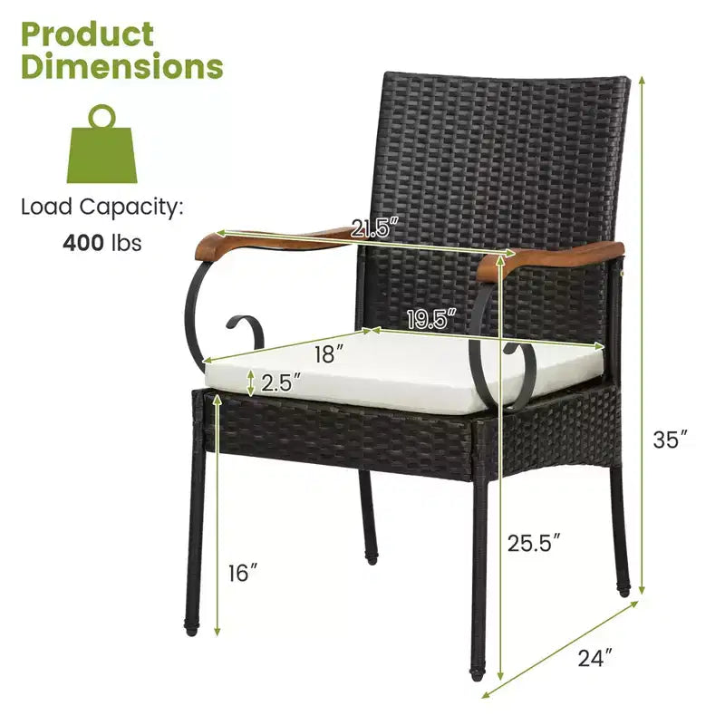 Costway Set da Pranzo da Esterno 5 Pezzi in Rattan, Tavolo in Legno di Acacia e 4 Sedie in Vimini con Foro per Ombrellone