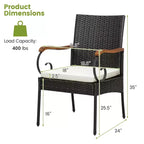 Costway Set da Pranzo da Esterno 5 Pezzi in Rattan, Tavolo in Legno di Acacia e 4 Sedie in Vimini con Foro per Ombrellone