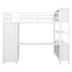 Letto a soppalco in metallo Off-White con scrivania e armadio - Matrimoniale