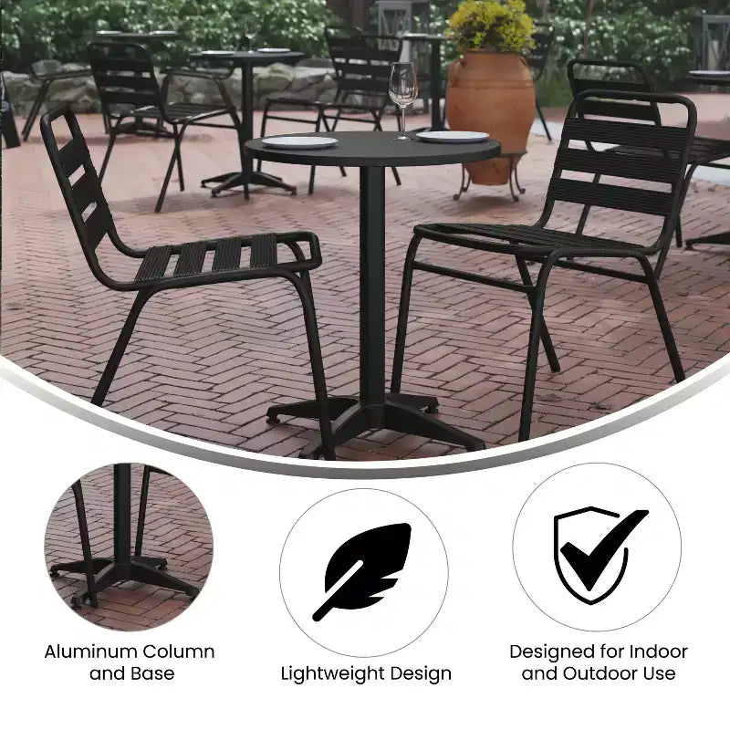 Set tavolo rotondo Emma e Oliver da 23,5" in alluminio per interni ed esterni con 2 sedie a doghe