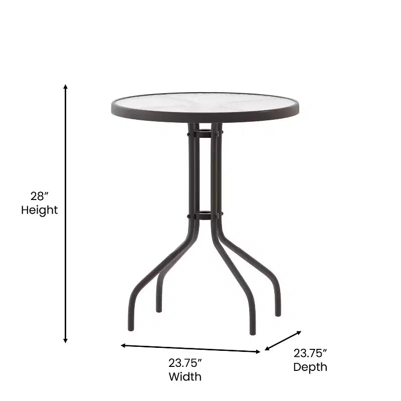 Flash Furniture Lila Tavolo Rotondo in Vetro e Metallo da 23,75" con 2 Sedie a Slat Impilabili in Alluminio e Metallo
