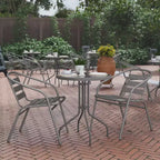 Flash Furniture Lila Tavolo Rotondo in Vetro e Metallo da 23,75" con 2 Sedie a Slat Impilabili in Alluminio e Metallo