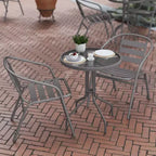 Flash Furniture Lila Tavolo Rotondo in Vetro e Metallo da 23,75" con 2 Sedie a Slat Impilabili in Alluminio e Metallo