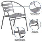 Flash Furniture Lila Tavolo Rotondo in Vetro e Metallo da 23,75" con 2 Sedie a Slat Impilabili in Alluminio e Metallo