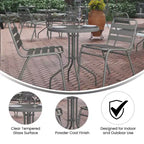 Flash Furniture Lila Tavolo Rotondo in Vetro e Metallo da 23,75" con 2 Sedie a Slat Impilabili in Alluminio e Metallo