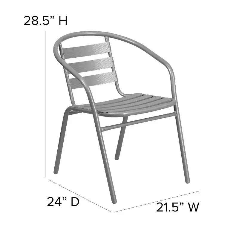 Flash Furniture Lila Tavolo Rotondo in Vetro e Metallo da 23,75" con 2 Sedie a Slat Impilabili in Alluminio e Metallo