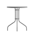 Flash Furniture Lila Tavolo Rotondo in Vetro e Metallo da 23,75" con 2 Sedie a Slat Impilabili in Alluminio e Metallo