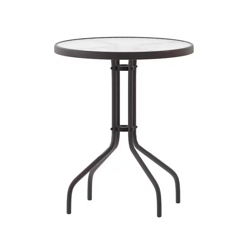 Flash Furniture Lila Tavolo Rotondo in Vetro e Metallo da 23,75" con 2 Sedie a Slat Impilabili in Alluminio e Metallo