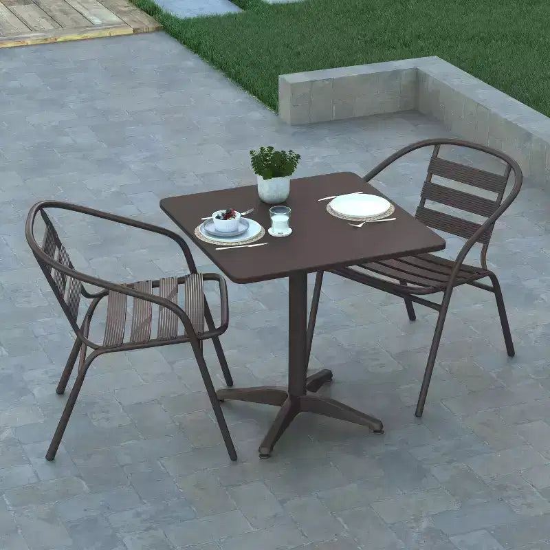 Set tavolo Emma e Oliver quadrato 27,5'' in alluminio per interni ed esterni con 2 sedie con schienale a doghe