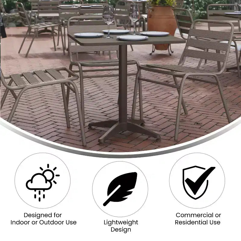 Set tavolo Emma e Oliver quadrato 27,5'' in alluminio per interni ed esterni con 2 sedie con schienale a doghe