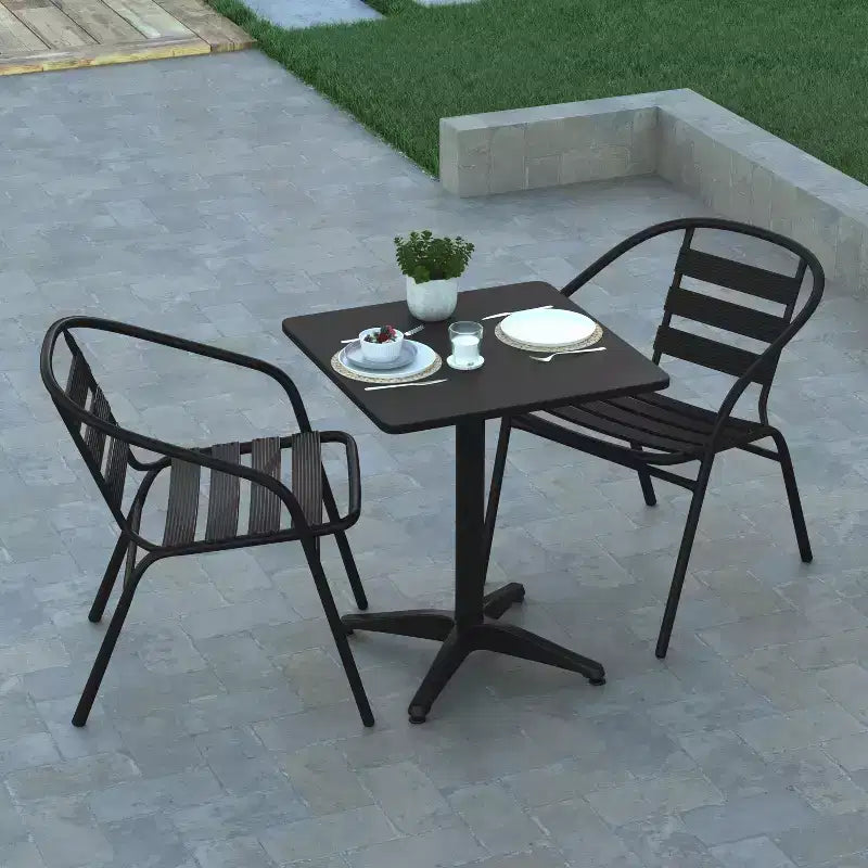 Set tavolo Emma e Oliver quadrato 27,5'' in alluminio per interni ed esterni con 2 sedie con schienale a doghe