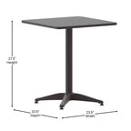Flash Furniture Lila Set da tavolo quadrato da 23,5'' in alluminio per interni ed esterni con 2 sedie con schienale a doghe
