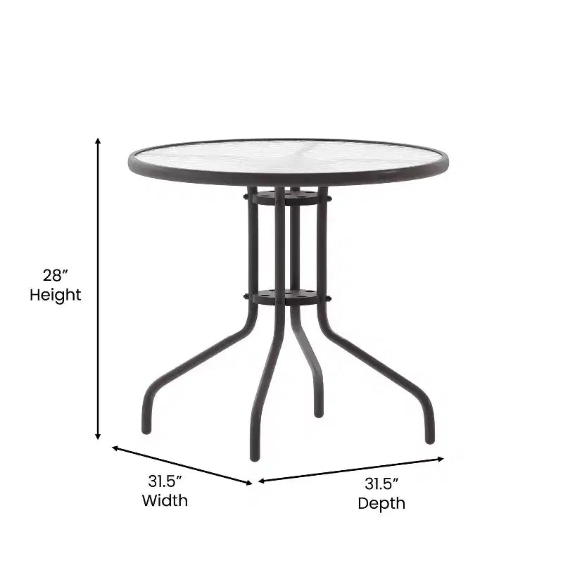 Flash Furniture Lila tavolo tondo in vetro e metallo da 31,5" con 4 sedie impilabili in metallo e alluminio a doghe