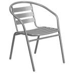 Flash Furniture Lila tavolo tondo in vetro e metallo da 31,5" con 4 sedie impilabili in metallo e alluminio a doghe