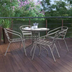 Flash Furniture Lila tavolo tondo in vetro e metallo da 31,5" con 4 sedie impilabili in metallo e alluminio a doghe