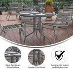 Flash Furniture Lila tavolo tondo in vetro e metallo da 31,5" con 4 sedie impilabili in metallo e alluminio a doghe