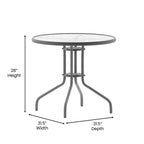 Flash Furniture Lila tavolo tondo in vetro e metallo da 31,5" con 4 sedie impilabili in metallo e alluminio a doghe
