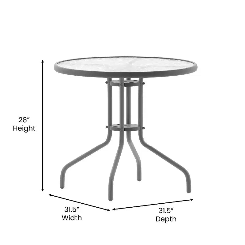 Flash Furniture Lila tavolo tondo in vetro e metallo da 31,5" con 4 sedie impilabili in metallo e alluminio a doghe