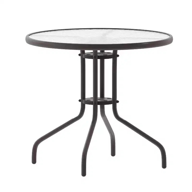 Flash Furniture Lila tavolo tondo in vetro e metallo da 31,5" con 4 sedie impilabili in metallo e alluminio a doghe