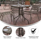 Flash Furniture Lila tavolo tondo in vetro e metallo da 31,5" con 4 sedie impilabili in metallo e alluminio a doghe