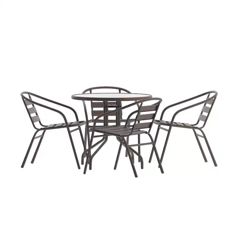 Flash Furniture Lila tavolo tondo in vetro e metallo da 31,5" con 4 sedie impilabili in metallo e alluminio a doghe