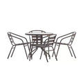 Flash Furniture Lila tavolo tondo in vetro e metallo da 31,5" con 4 sedie impilabili in metallo e alluminio a doghe