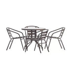 Flash Furniture Lila tavolo tondo in vetro e metallo da 31,5" con 4 sedie impilabili in metallo e alluminio a doghe