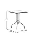 Table Emma et Oliver carrée à plateau en verre de 59,7 cm avec 2 chaises empilables à lattes en aluminium