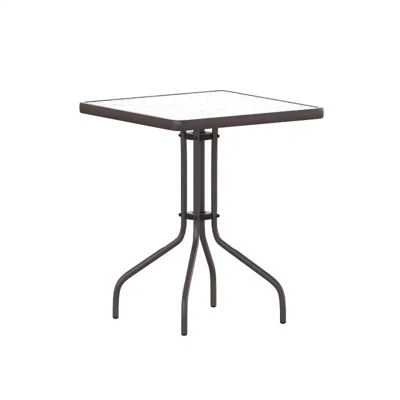 Table Emma et Oliver carrée à plateau en verre de 59,7 cm avec 2 chaises empilables à lattes en aluminium