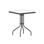 Table Emma et Oliver carrée à plateau en verre de 59,7 cm avec 2 chaises empilables à lattes en aluminium