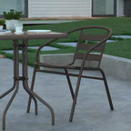 Table Emma et Oliver carrée à plateau en verre de 59,7 cm avec 2 chaises empilables à lattes en aluminium