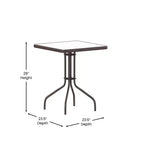 Table Emma et Oliver carrée à plateau en verre de 59,7 cm avec 2 chaises empilables à lattes en aluminium