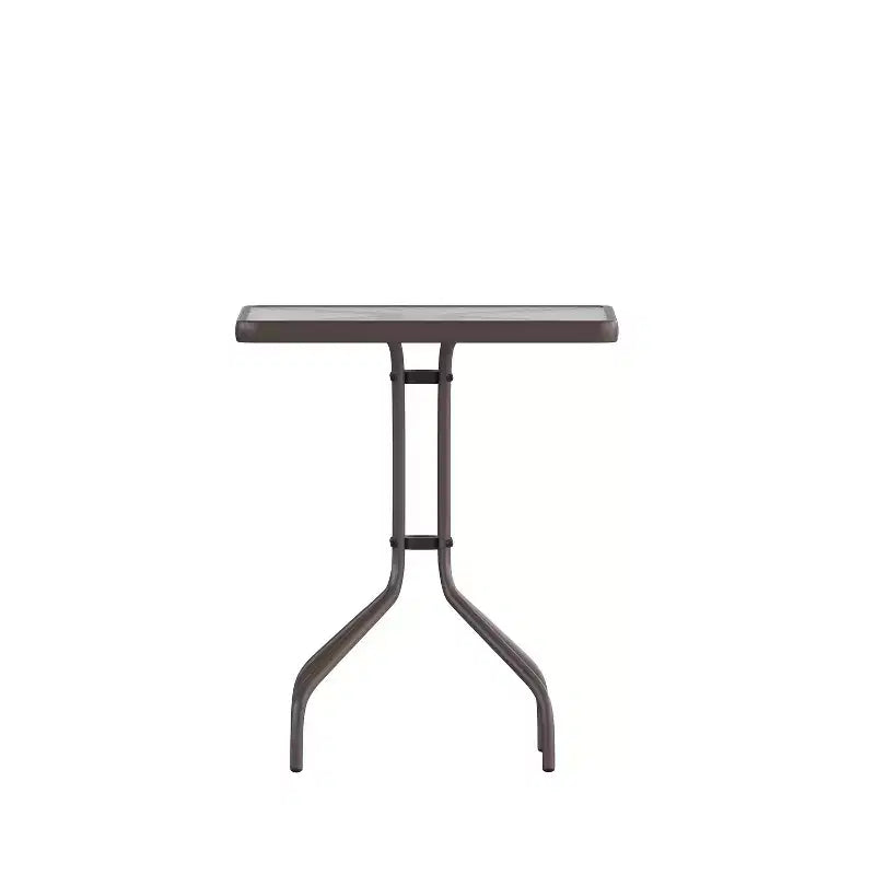 Table Emma et Oliver carrée à plateau en verre de 59,7 cm avec 2 chaises empilables à lattes en aluminium