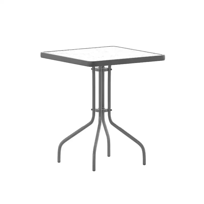 Table Emma et Oliver carrée à plateau en verre de 59,7 cm avec 2 chaises empilables à lattes en aluminium