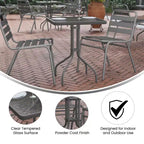 Table Emma et Oliver carrée à plateau en verre de 59,7 cm avec 2 chaises empilables à lattes en aluminium