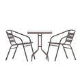 Table Emma et Oliver carrée à plateau en verre de 59,7 cm avec 2 chaises empilables à lattes en aluminium