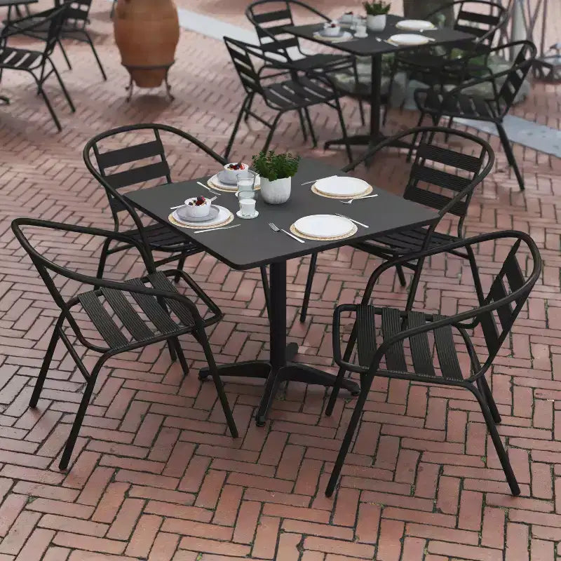 Flash Furniture Lila Ensemble de Table Carrée en Aluminium de 31,5 po pour l'Intérieur et l'Extérieur avec 4 Chaises à Dossier à Lattes